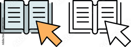 Open book with mouse cursor pointer flat vector icon