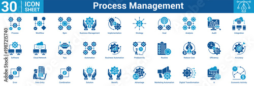 Process Management editable icon set vector illustration concept for business with icon of Process, Workflow, Bpm, Business Management, Implementation, Strategy, Goal, Analysis, Audit, Integration.