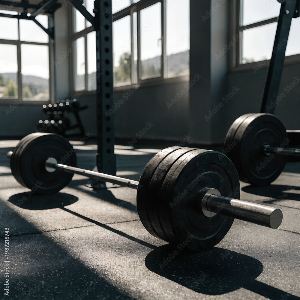 Fototapeta premium Barbell with Weight Plates Gym Setup