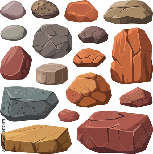  cartoon rocks and stones on white background