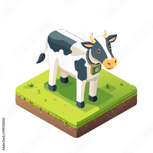 3D isometric smart livestock GPS tracking collar on cow