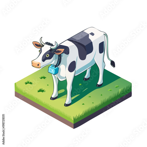 3D isometric smart livestock GPS tracking collar on cow