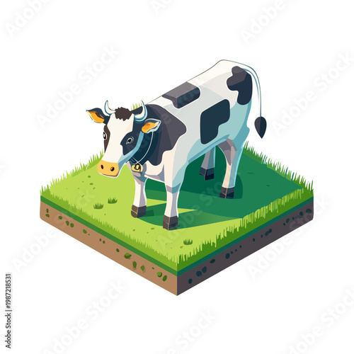 3D isometric smart livestock GPS tracking collar on cow