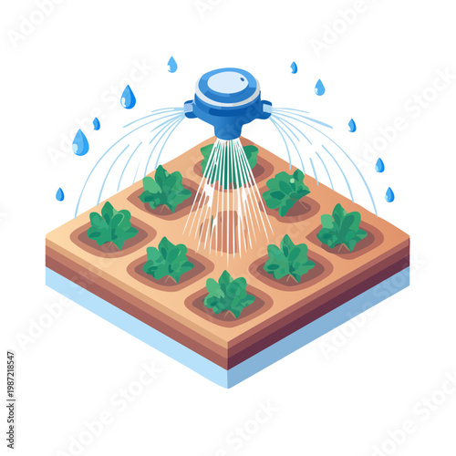 3D isometric smart automated irrigation system for farm crops