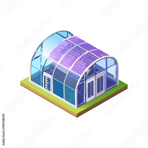3D isometric modern smart greenhouse with climate control