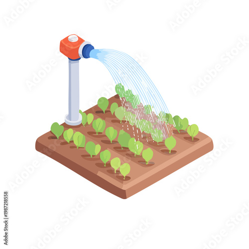 3D isometric smart automated irrigation system for farm crops