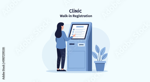 Walk-in clinic patient registration using a self-service kiosk for streamlined healthcare access
