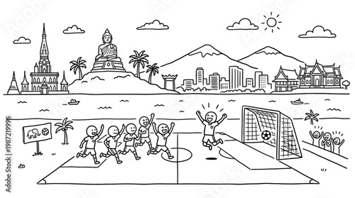 Soccer Game with Famous Thai Landmarks