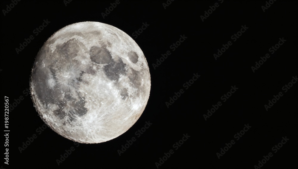 Obraz premium Detailed view of a full moon against a stark black sky