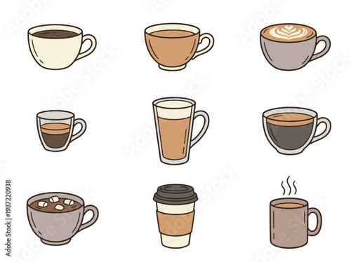 Hot Drinks Icon Set: Hand-Drawn Doodle Coffee and Tea Collection for Café Menu