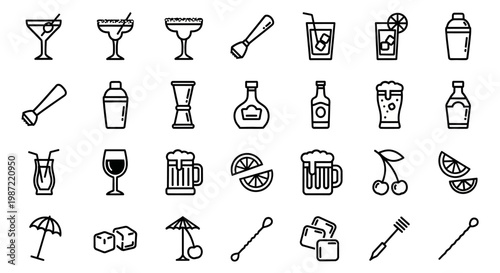 Cocktail and drink icons and symbols.
