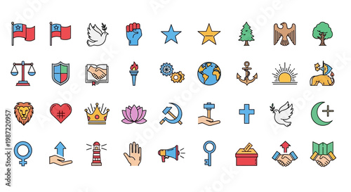 Collection of various religious symbols icons.