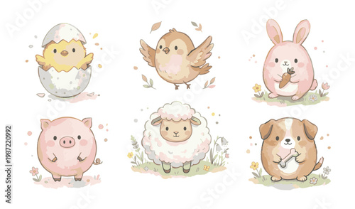 Cute Watercolor Baby Animals Collection for Easter Celebrations.