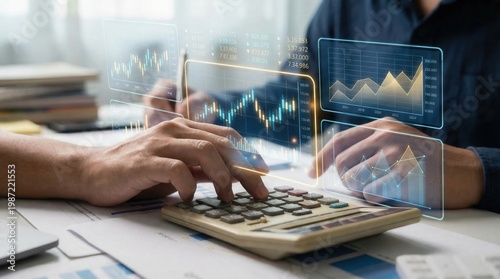 Business meeting involves data analysis and financial planning in a modern office space during the afternoon