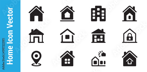 Collection of home icons for real estate business including houses apartment buildings and sale sign for web.