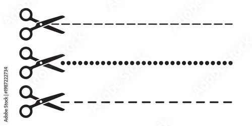 Multiple cutting line styles with scissor icons including dashed dotted and long dash guide path variations.