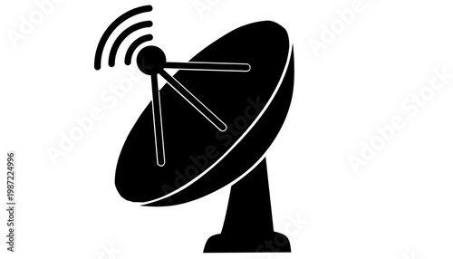 Satellite dish icon for technology apps, black silhouette vector.