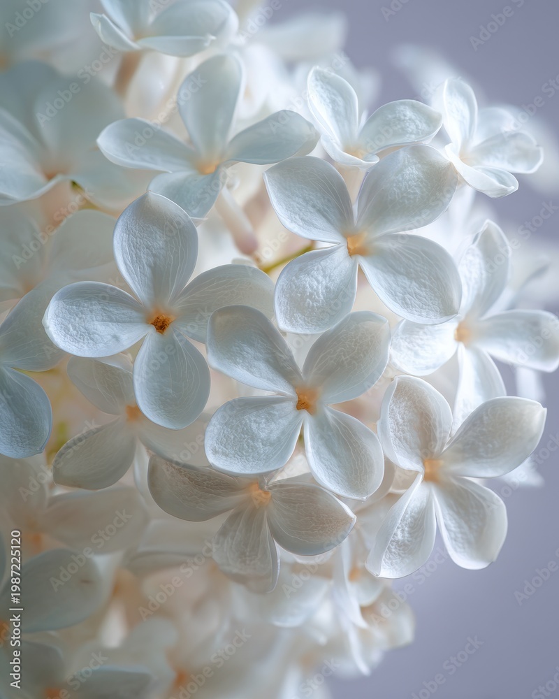 Obraz premium Ethereal Soft Focus Pale Blue Lilac Blossoms with Golden Centers.