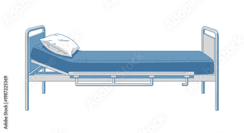 Hospital Bed with Blue Mattress.