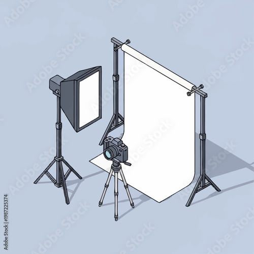 Studio photography equipment setup with camera and lighting.