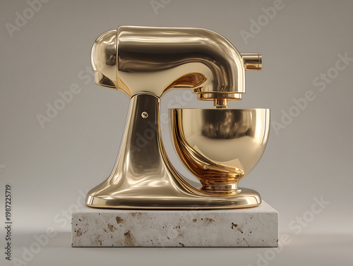 Batedeira de pedestal dourada de luxo em fundo minimalista