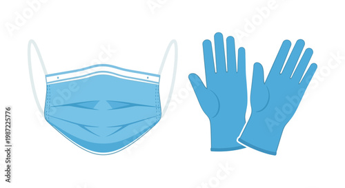 Blue surgical mask and latex gloves.