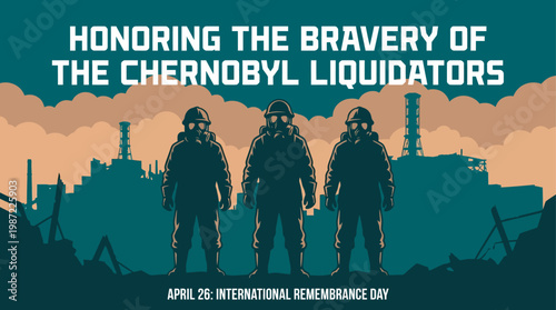 Chernobyl Liquidators Bravery Illustration with Reactor Silhouettes