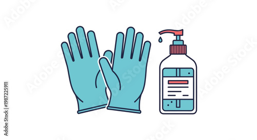 Blue medical gloves and hand sanitizer.