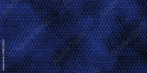 Illustration deep blue pixelated pattern with scattered black dots, artistic pixel dispersion and textured shading, illustration art