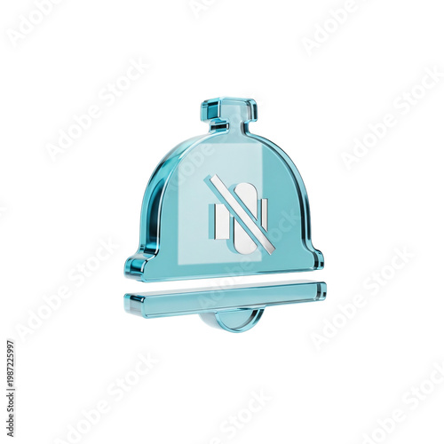 Mute Bell Notification Cyan Glass 3D Icon Isolated On Transparent Background