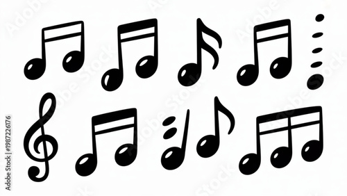 Music Note Doodle Set Hand Drawn Musical Symbols Vector Collection