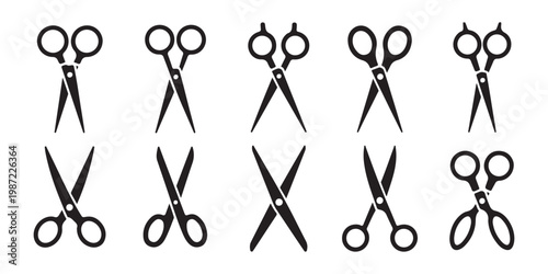 Manicure and barber scissors icons set with various shapes for professional grooming isolated on background.