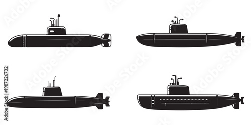 Collection of Submarine Vector Silhouettes for Military Design