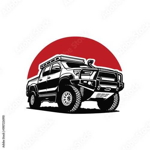 Adventure 4x4 Offroad Overland Double Cabin Vehicle Logo Vector Isolated