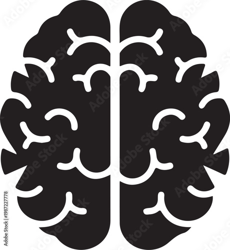 Brain icon illustration with detailed cerebral cortex and white lines on transparent background for medical and educational purposes