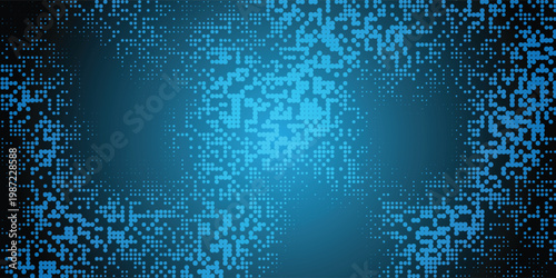 Futuristic digital pattern in blue tones dominates the background, glowing accents and immersive tech-inspired style, creative background