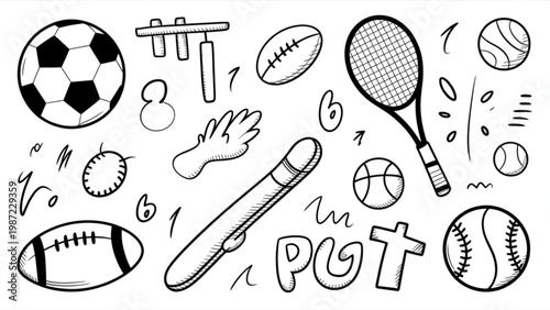 Sport Doodle Set Hand Drawn Sports Icons Sketch Vector Collection