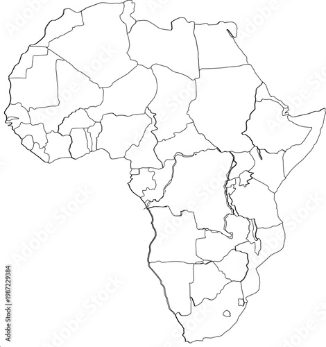 Vector sketch illustration of landscape design of African continent map with country divisions