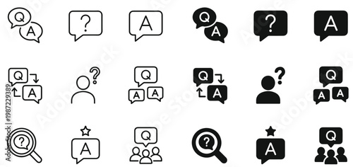 Question and Answer Icon Set – Q&A, Chat Bubble, Support, Help Center, FAQ Dialog Editable Line Vector