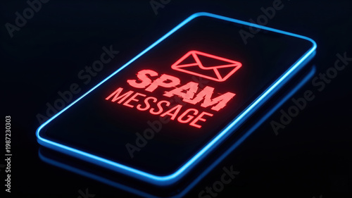 Spam message warning on smartphone screen, mobile phishing, social engineering