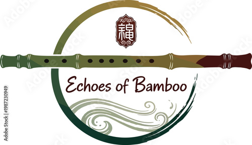 A logo for Echoes of Bamboo featuring a flute and Asian-inspired design elements