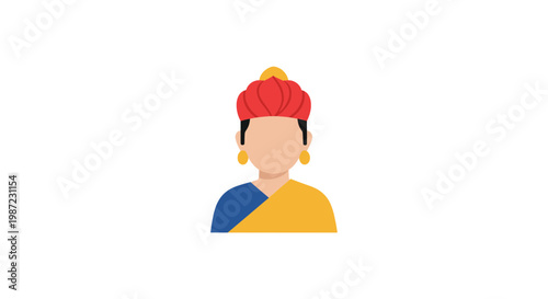 Indian Woman Avatar Vector Illustration Featuring Traditional Saree and Turban Headgear for Cultural Identity and Diversity Representation in Flat Vector Style Graphic