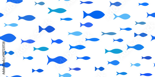 Seamless pattern of minimalist fish, isolated on white background, vector print