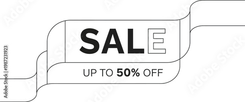A promotional sale banner offering discounts up to fifty percent off