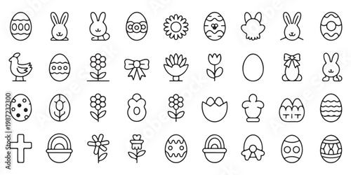Decorative Easter Line Icons for Spring Celebration