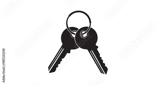 Two house keys on a metal keyring, creating a bold silhouette against a clean white background.