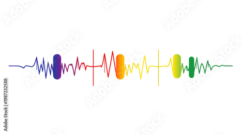 A colorful, stylized representation of a heartbeat with vertical gradients
