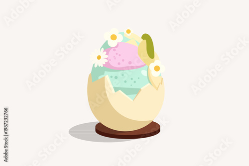 Gourmet White Chocolate Easter Egg with Mint Mousse and Daisy Flowers