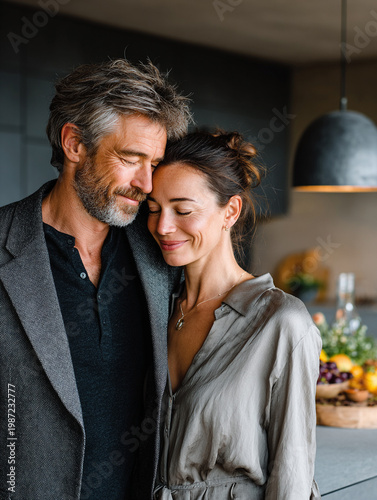 Intimate Connection between a Couple Cozy Kitchen Emotional Portrait Warm Environment Tender Viewpoint Togetherness and Support