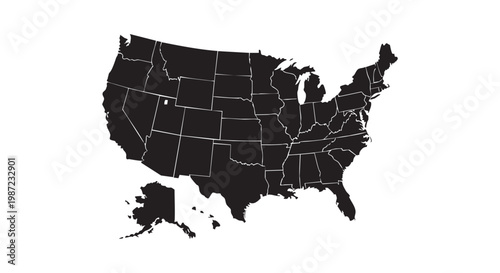 United states of america map with state borders including alaska and hawaii islands for educational geography materials.